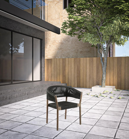 Set of Two 26" Black and Natural Wood Solid Wood Outdoor Dining Chair
