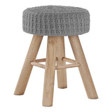 12" Gray Fabric and Natural Round Ottoman