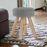 12" Gray Fabric and Natural Round Ottoman