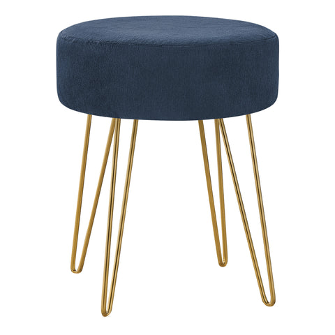 14" Blue and Gold Fabric Round Ottoman