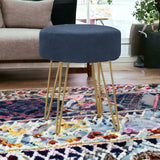 14" Blue and Gold Fabric Round Ottoman