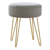14" Gray Fabric and Gold Round Ottoman