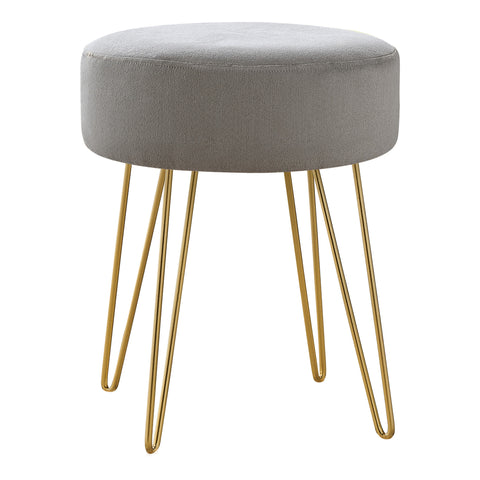 14" Gray Fabric and Gold Round Ottoman