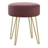 14" Plum Fabric and Gold Round Ottoman