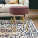 14" Plum Fabric and Gold Round Ottoman