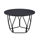32" Espresso and Black Metal Round Abstract Coffee Table