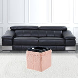 18" Blush Faux Fur and Black Storage Ottoman