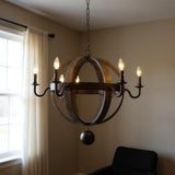 Brown Unique Statement Six Light Metal Chandelier