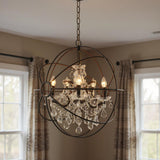 Bronze Unique Statement Five Light Metal Chandelier