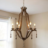 Brown Candle Style Six Light Metal Chandelier
