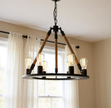 Brown And Black Unique Statement Six Light Metal Chandelier