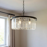 Black Unique Statement Six Light Metal and Crystal Glass Chandelier With Clear Shades