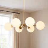 Brass Sputnik Six Light Metal Chandelier With White Shades