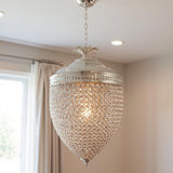 Silver Unique Statement Three Light Metal and Crystal Glass Chandelier With Clear Shades