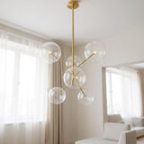 Antiqued Brass Sputnik Four Light Metal Chandelier With Clear Shades