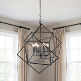 Black Unique Statement Six Light Metal Chandelier With Black Shades