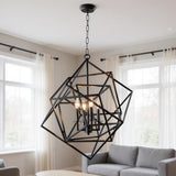 Black Unique Statement Four Light Metal Chandelier With Black Shades