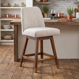 26" Beige And Brown Solid Wood Counter Height Swivel Bar Chair
