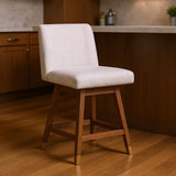 26" Beige And Brown Solid Wood Counter Height Swivel Bar Chair