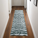 2' X 8' Grey Zebra Print Shag Handmade Non Skid Runner Rug