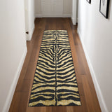 8' Gold Animal Print Shag Handmade Runner Rug