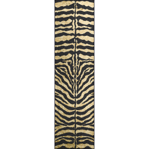 8' Gold Animal Print Shag Handmade Runner Rug