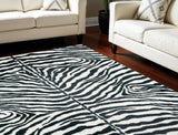 5' X 8' Black and White Zebra Print Shag Handmade Non Skid Area Rug