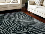 5' X 8' Black and Gray Zebra Print Shag Handmade Non Skid Area Rug