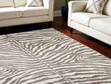 5' X 8' Mocha and Cream Zebra Print Shag Handmade Non Skid Area Rug