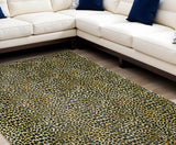 5' X 8' Black and Gold Leopard Print Shag Handmade Non Skid Area Rug