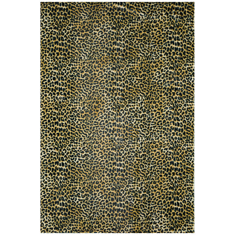 5' X 8' Black and Gold Leopard Print Shag Handmade Non Skid Area Rug