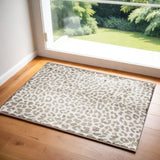 2' X 3' Beige And Brown Leopard Print Handmade Area Rug
