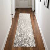 2' X 8' Beige and Cream Leopard Print Shag Handmade Non Skid Runner Rug