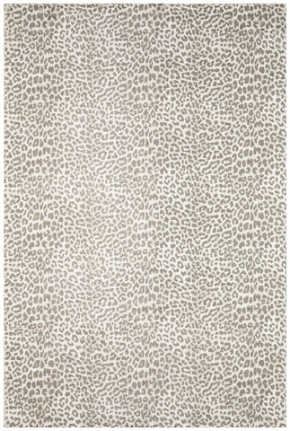5' X 8' Beige and Cream Leopard  Print Shag Handmade Non Skid Area Rug
