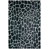 3' X 5' Black and White Croc Print Shag Handmade Non Skid Area Rug