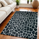 5' X 8' Black and White Croc Print Shag Handmade Non Skid Area Rug