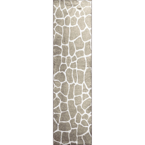 2' X 8' Beige Giraffe Print Shag Handmade Non Skid Runner Rug