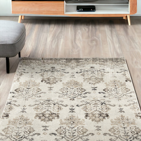 5' X 8' Beige and Brown Oriental Area Rug