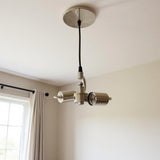 Brass Bulb Two Light Metal Chandelier