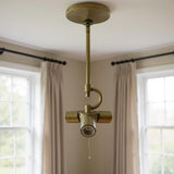 Antiqued Brass Bulb Three Light Metal Chandelier
