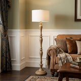 62" Brown And White Polyresin Floor Lamp With White Fabric Shade