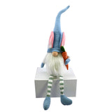 32" Blue and White Fabric Christmas Sitting Gnome Tabletop Sculpture