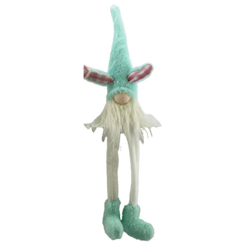 23" Blue and White Fabric Standing Bunny Gnome Tabletop Sculpture