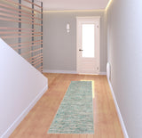 2' X 8' Green Wool Hand Loomed Handmade Runner Rug