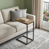 25" Oak and Black Distressed Solid Wood and Steel Frame End Table