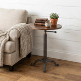 22" Industrial And Chestnut Solid Wood Round End Table
