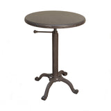Gunmetal and Brown Iron Height Adjustable Round Pedestal End Table
