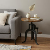 19" Industrial And Oak Solid Wood Round End Table