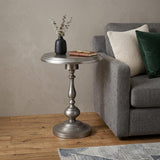 24" Nickel Iron Round Pedestal End Table