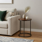 24" Black And Wood Brown Wood And Iron Round End Table